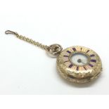 A 1/2 Hunter 14ct Gold pocket watch with an enamel