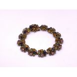 A 9ct yellow gold multi stone gem set bracelet, ap