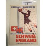 1952 Switzerland v England Football Programme: Nea