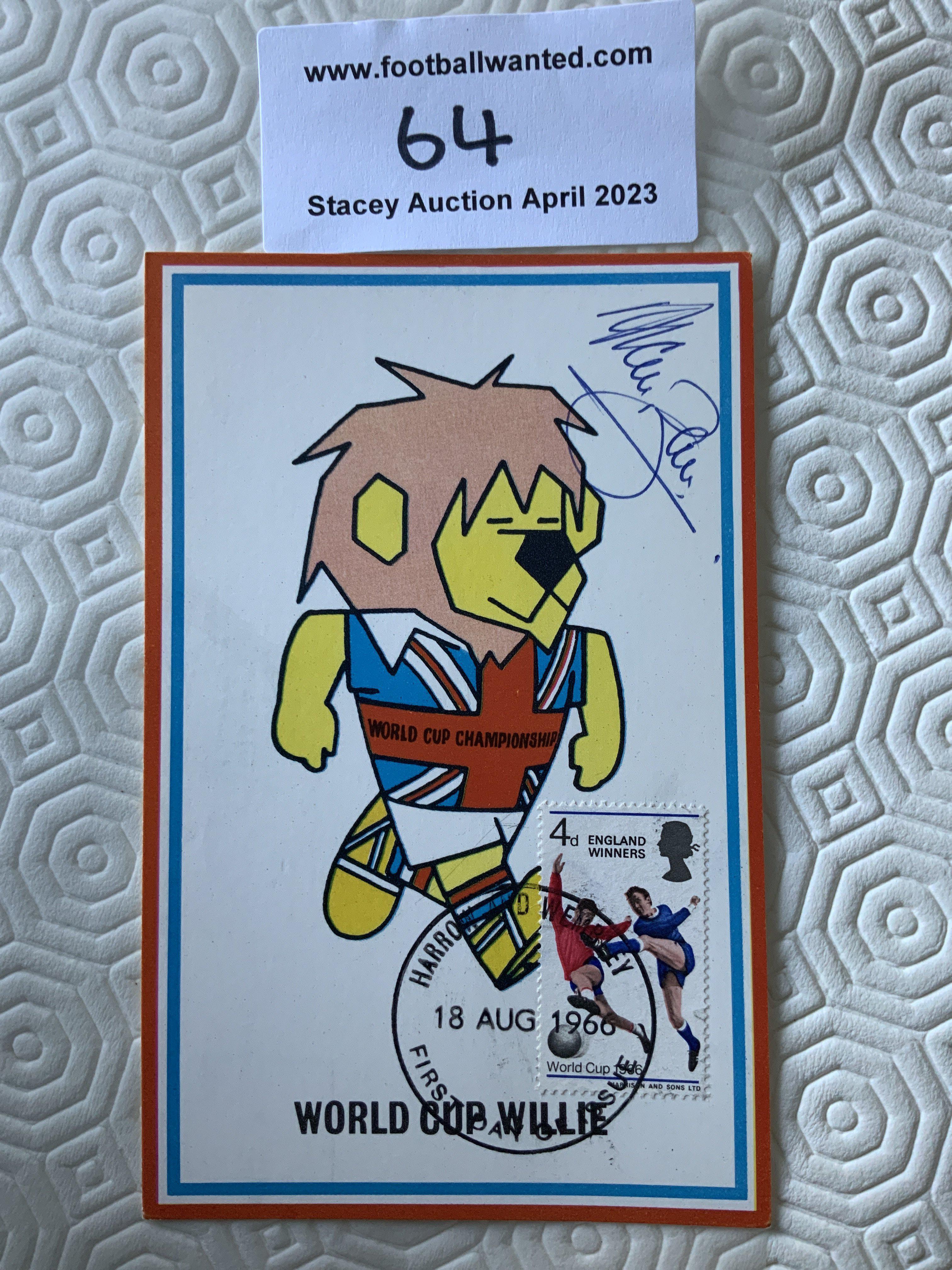 Alan Ball Signed 1966 World Cup Willie Postcard: O