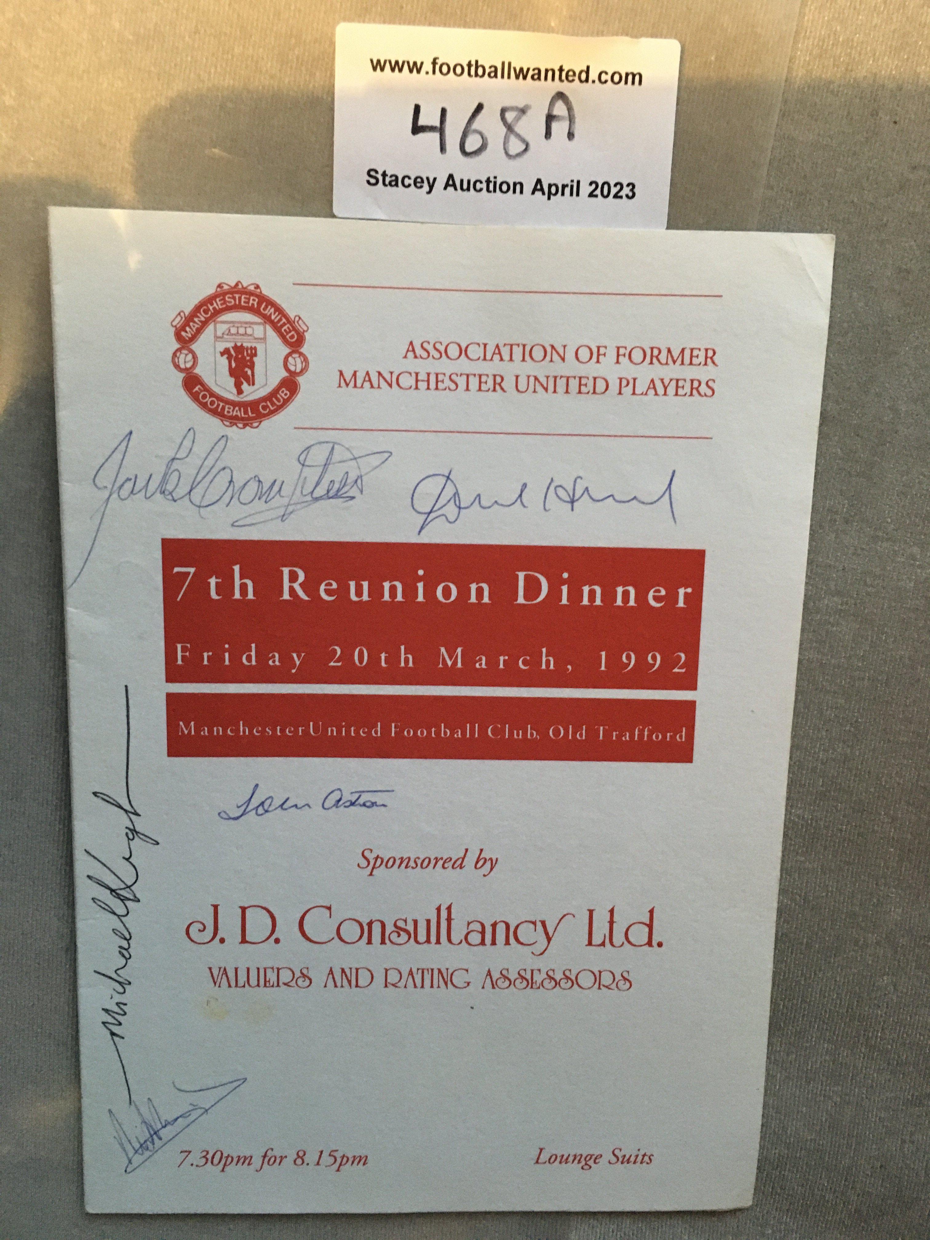Manchester United 1992 Signed Dinner Menu: Associa