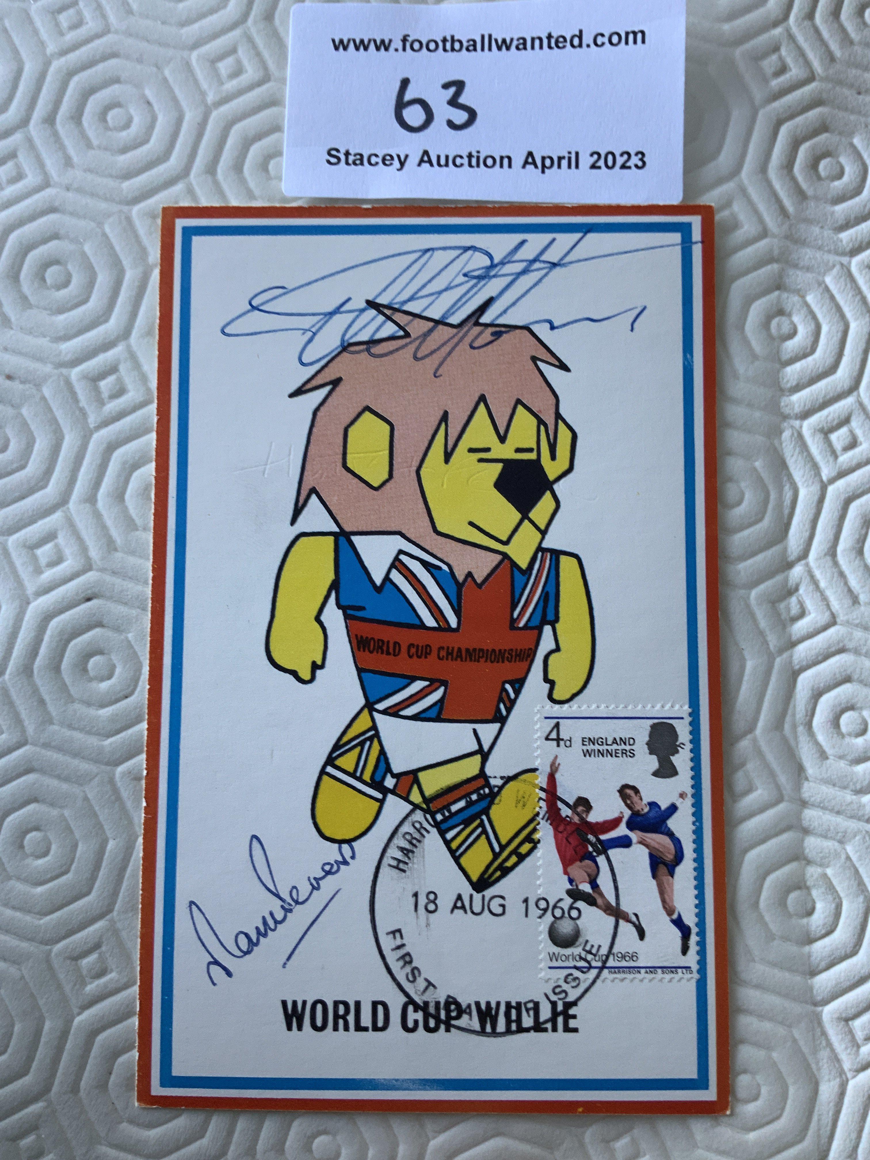 Hurst + Peters Signed 1966 World Cup Willie Postca