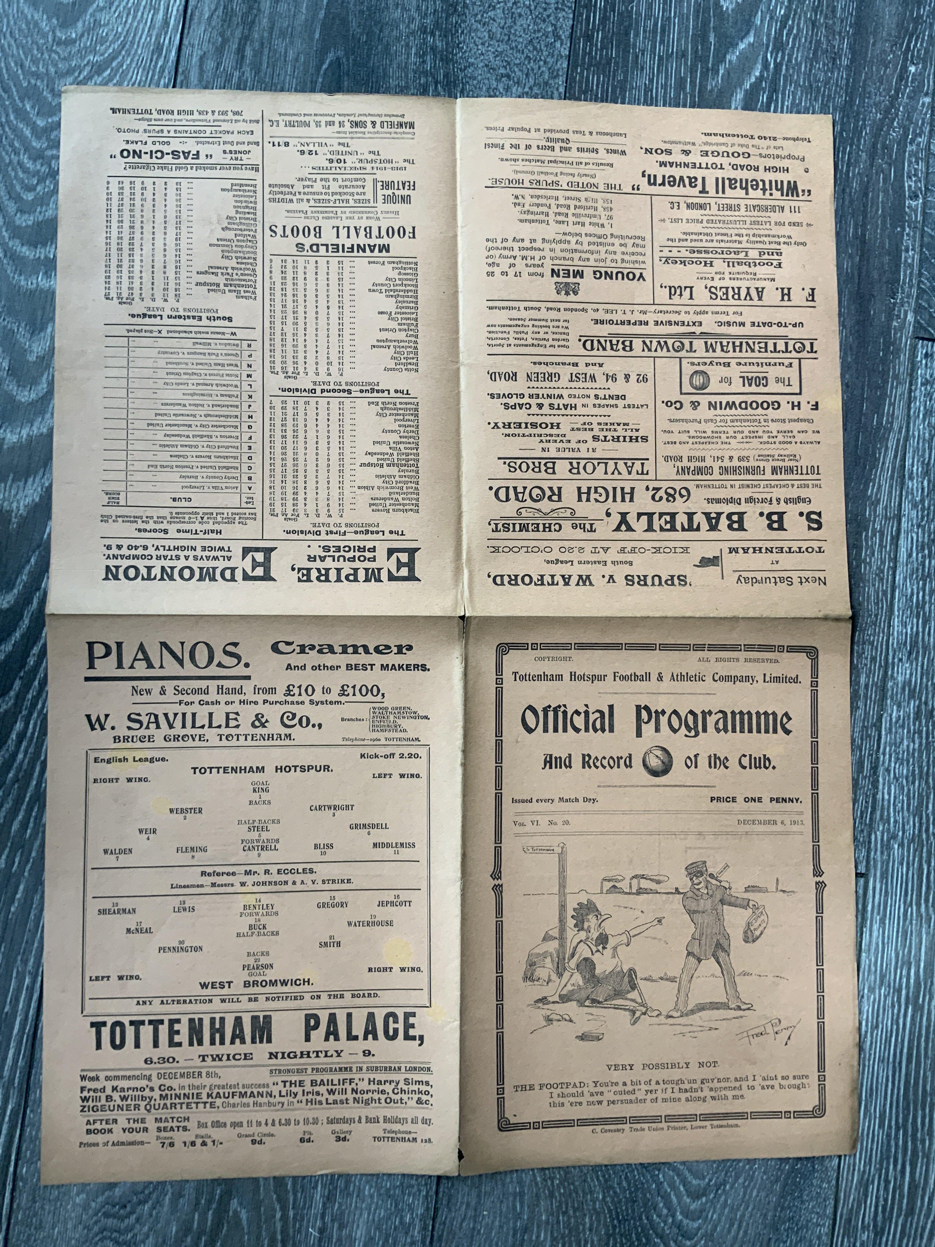 1913 - 1914 Tottenham v West Brom Football Program - Image 2 of 2