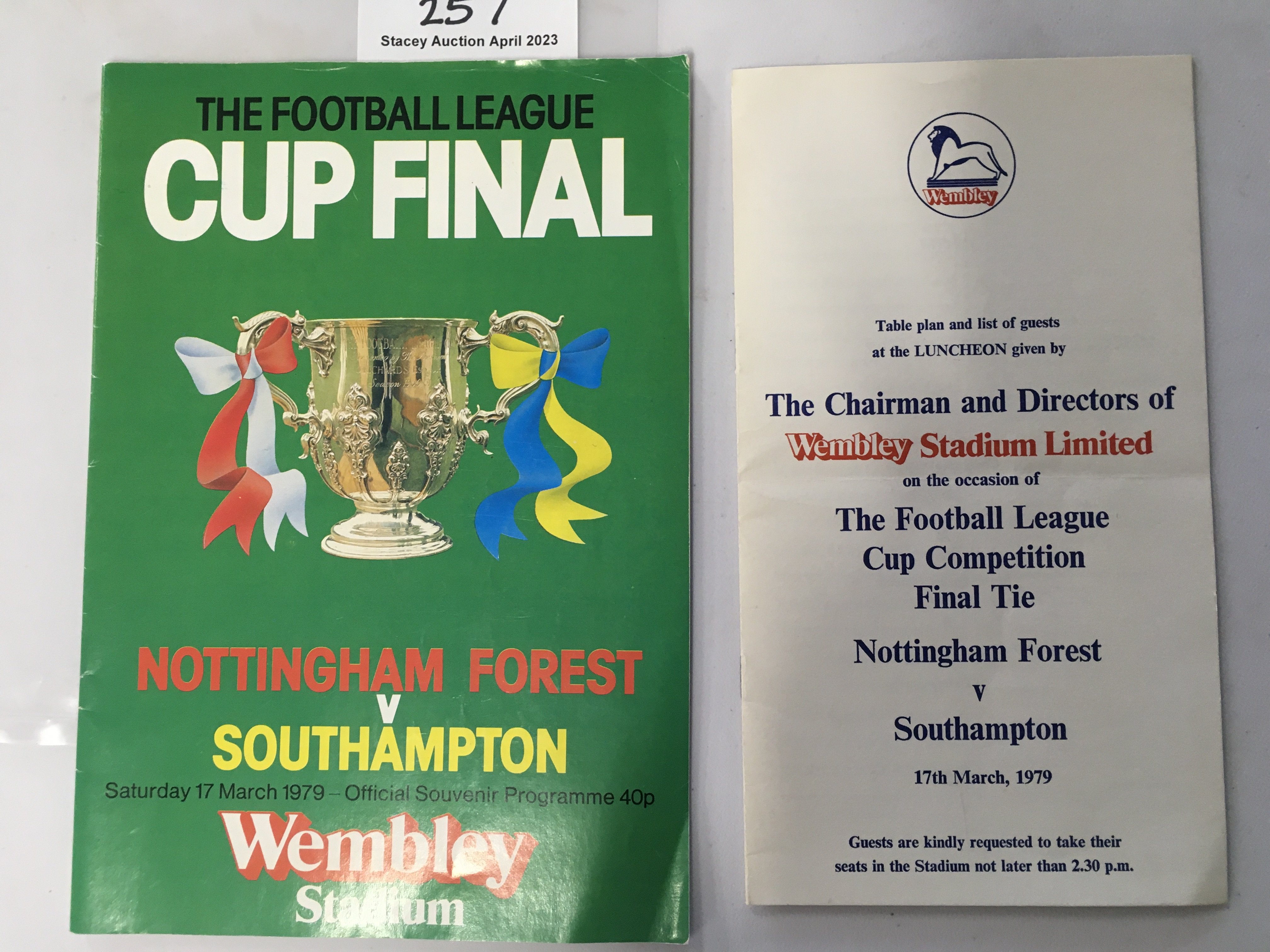 1979 League Cup Final Programme + Menu: Nottingham