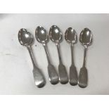 5 silver Hallmarked spoons (110 grams)