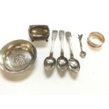 A collection of silver items including unusual rhi