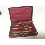 An early Victorian cased sewing set the filleted a