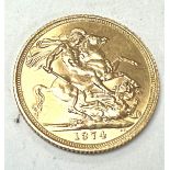 A Queen Elizabeth II 1974 sovereign. A.