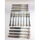 A 16 piece set of Gorham silver knives and forks.S