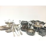 Mixed silver plate items including dishes, spoons,