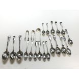 Collection of tea spoons - tongs and desert spoons. Total weight 446g Postage B