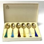 A cased set of six multicouroured enamel David And