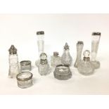 A collection of silver mounted glass items includi