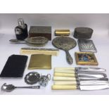 A collection of items comprising cigarette cases, dressing table set etc. Shipping category D.