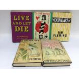 Five James Bond books by Ian Fleming comprising Monnraker, Casino Royale, Live And Let Die, The Man