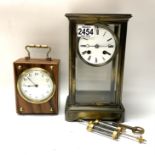 A 4 glass mantle clock with mercury pendulum, 26cm together with a small brass mounted french clock.