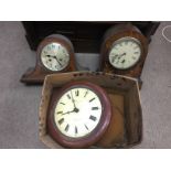 A mahogany circular wall clock, a parquetry mantle