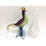 A Murano glass cockerel p, approx height 31cm, together with a glass decanter (no stopper) (2).