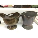 Two coal buckets and a lamp. Shipping category D.
