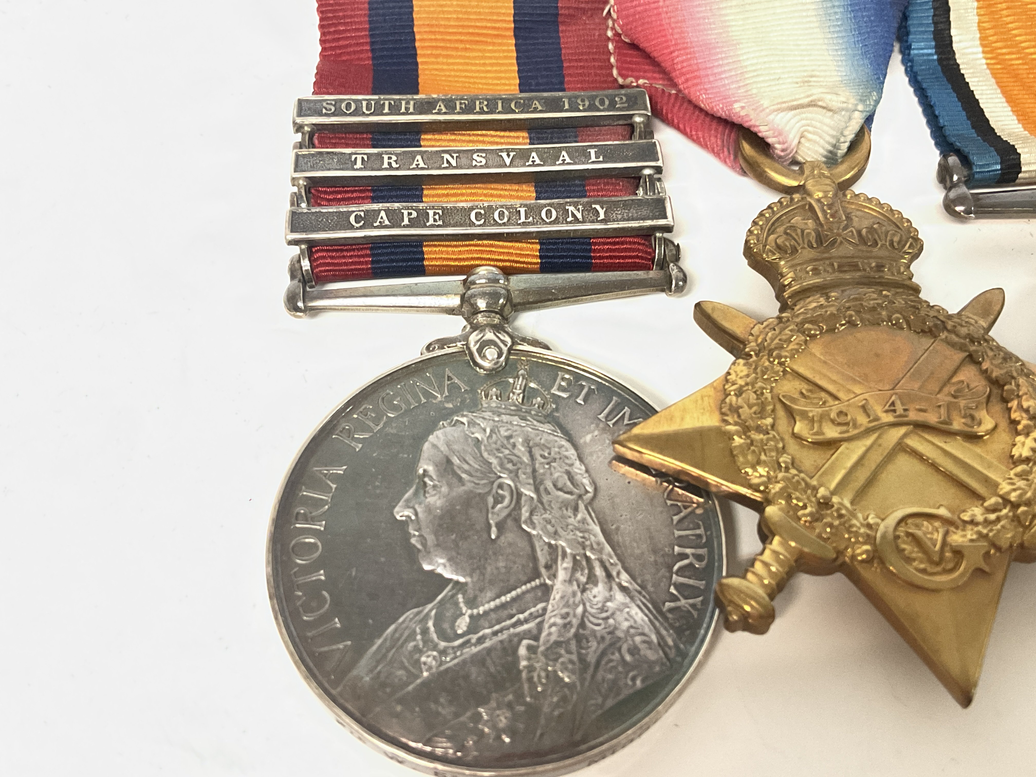 A collection of medals including a South African campaign medal with three clasps & three WW1 medals - Image 2 of 5