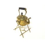 Victorian brass kettle on stand with burner. Class