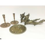A pair of Chinese brass dragons a pair of candle s