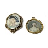 2 early Victorian gilt metal mounted portrait mini