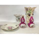 A collection of ceramics including a late 19th century Victorian fruit vase, decorative vases and