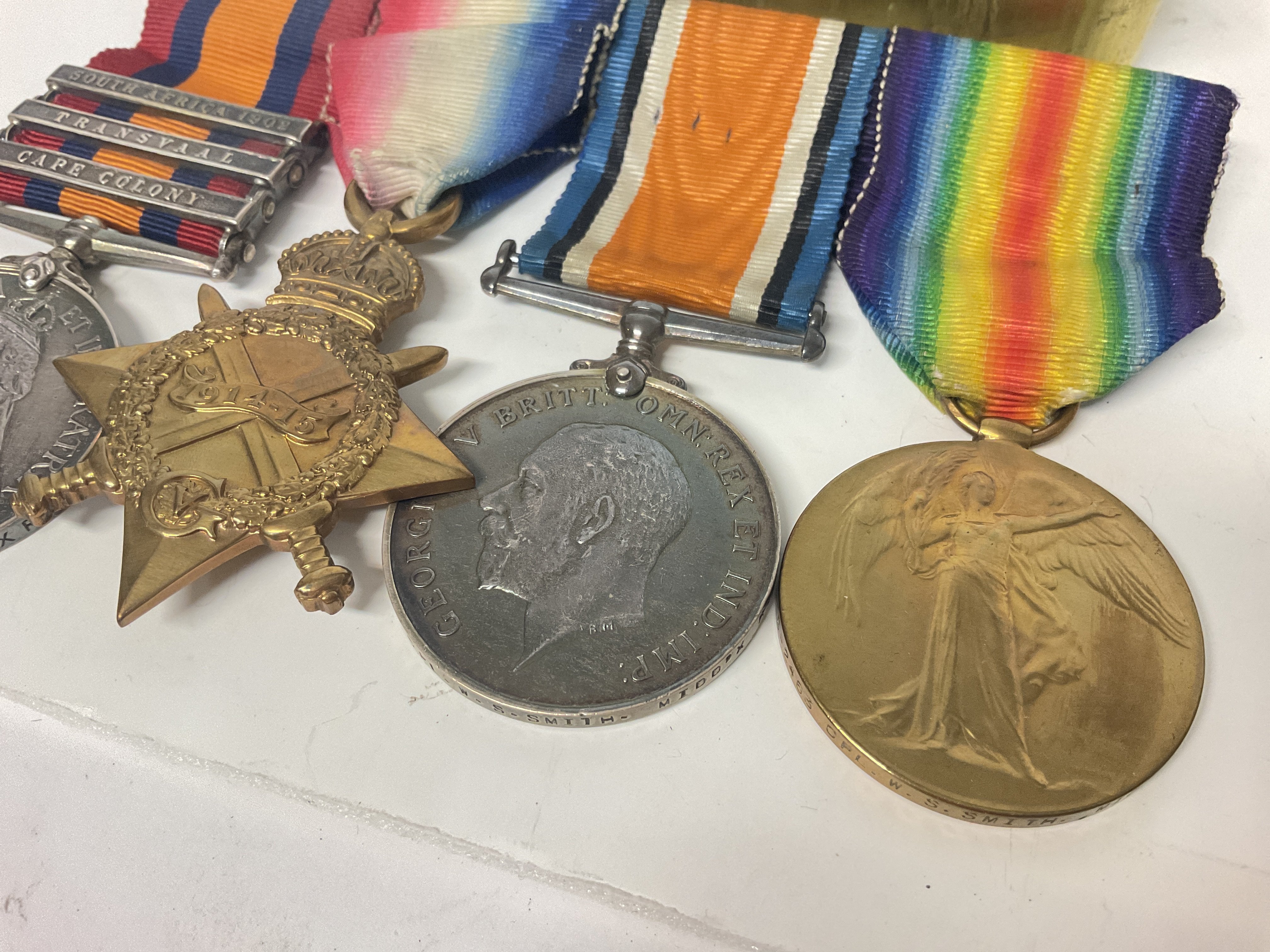 A collection of medals including a South African campaign medal with three clasps & three WW1 medals - Image 3 of 5