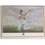 A large framed and signed cricket print created for Hampshire cricketer Robin Smith's testimonial in