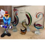 Five Murano glass figures including Cockerel, fish