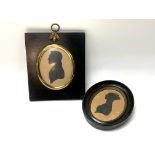 2 Victorian miniature silhouette paintings, 1 with