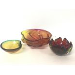 Three Nurano art glass dishes. Postage cat d