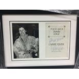 Carrie Fisher / Star Wars interest. A framed photo and signed page from her book 'Postcards From The