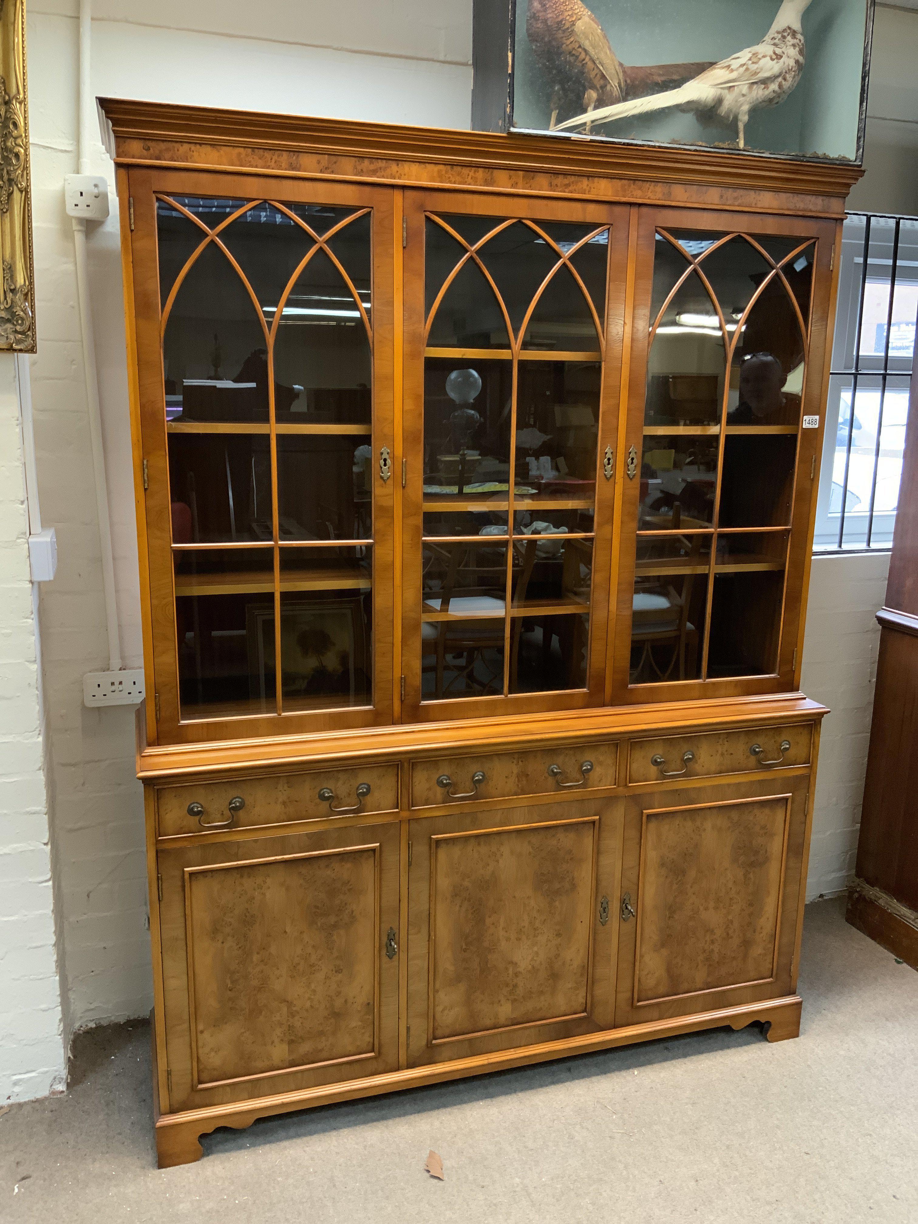 A large yew wood display cabinet. 152cm x 200cm. - Image 2 of 2