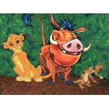 A modern oil painting Disney scene Pumbaa and Simba 120x100cm