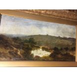 A gilt framed oil on canvas down forest 28 cm by 60 cm