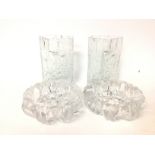A pair of ice glass modern design vases & ashtrays