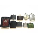 Collection of various hip flasks including midlands bank flask. Postage B