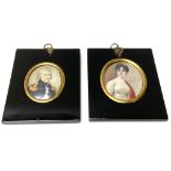 2 early hand painted oval miniature portrait paint