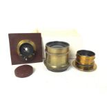 3 brass bound plate camera lenses: Ross/ Zeiss con
