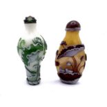 2 Chinese carved 2 colour cameo glass snuff bottle