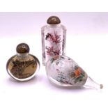 3 good inside painted Chinese snuff bottles, 1 in