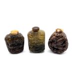 3 carved hardstone snuff bottles with naive carved