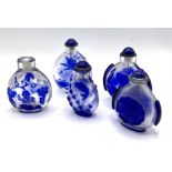5 single layer cameo glass snuff bottles, varying
