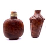 A carved burr walnut snuff bottles. 6.5/5.2cm.