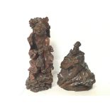 Chinese carved wood figures, 17 & 25cm tall (C) NO