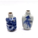 2 small hand painted blue and white porcelain snuf