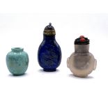 3 miniature snuff bottles to include a polished tu