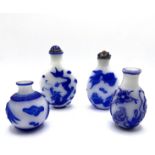 4 single layer milk glass cameo snuff bottles,